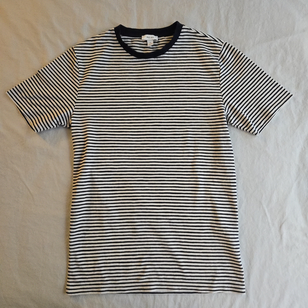 Reiss Keats Navy and White Striped Crewneck Short Sleeve Tee